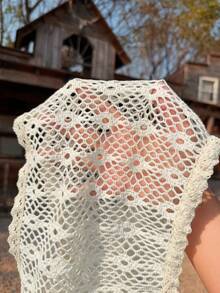 Muchica 女士杏色性感沙滩度假风流苏抽绳低腰镂空透视超短裤 - 杏色 - 查看 7