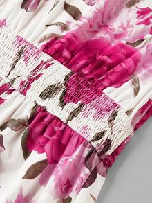 Ellevyn Vestido romántico con estampado floral y cintura ceñida en línea A - Rosa coral - Ver 5