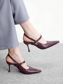 CUCCOO BIZCHIC 女士新款尖头哑光酒红色后系带细高跟凉鞋，时尚性感春季鞋履 - 酒紅色 - 查看 1