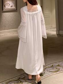 DAZY Romantic Lace Patchwork Princess Style Sweet Women Nightgown Pajamas - White - View 2