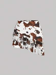 SHEIN MOD 女士全印花流苏吊带背心和不对称下摆半身裙休闲两件套 - 彩色 - 查看 10