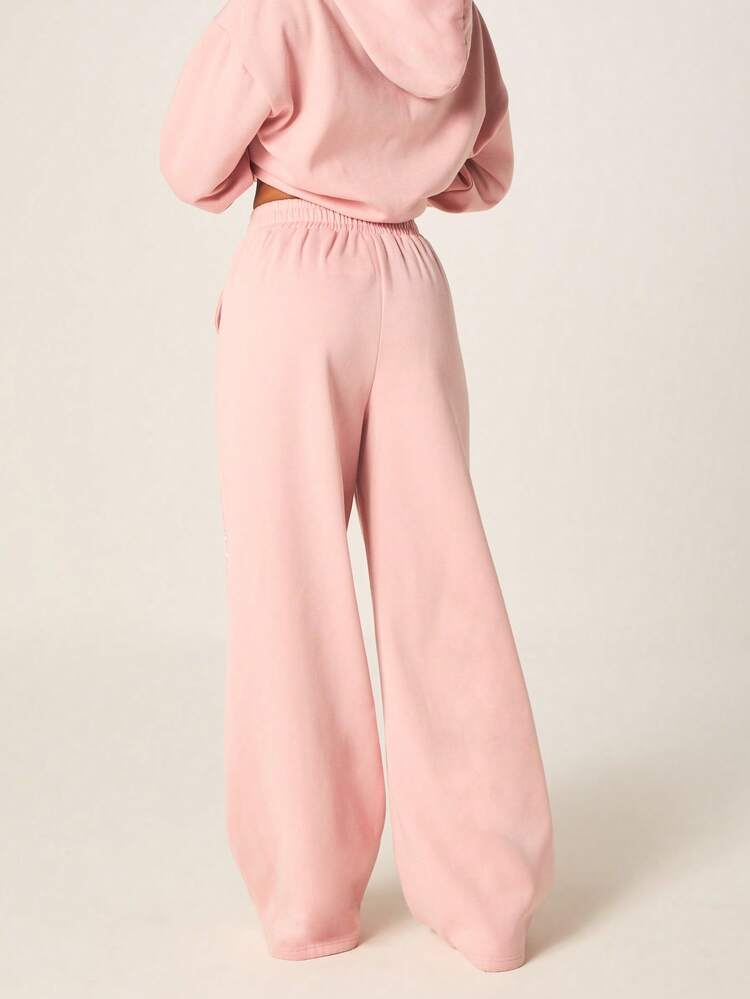 MISSGUIDED Pantalones de chándal rosas para mujer con raya lateral con logotipo, pantalones anchos de felpa para estar en casa de forma casual