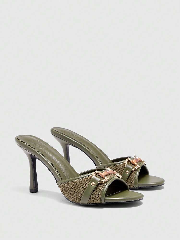 CUCCOO BIZCHIC Women's Pointed Toe Metal Decor Fashion Daily Wear High Heel Sandals Spring Shoes