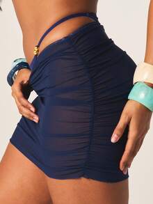 MISSGUIDED Extreme Cut Out Halter Neck One Piece Swimsuit With Matching Mini Skirt Summer Beach Pool Party Monokini Set - Navy Blue - View 5