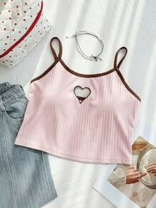 SHEIN Comfortcana Áo hai dây cỡ lớn bằng vải lưới rỗng thêu họa tiết, thích hợp cho mùa xuân/hè và ngày Valentine. - Hồng - Xem 4