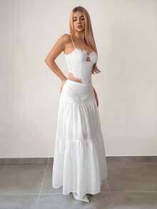 Sweetina 度假风超大荷叶边镂空刺绣女裙 - 白色 - 查看 6