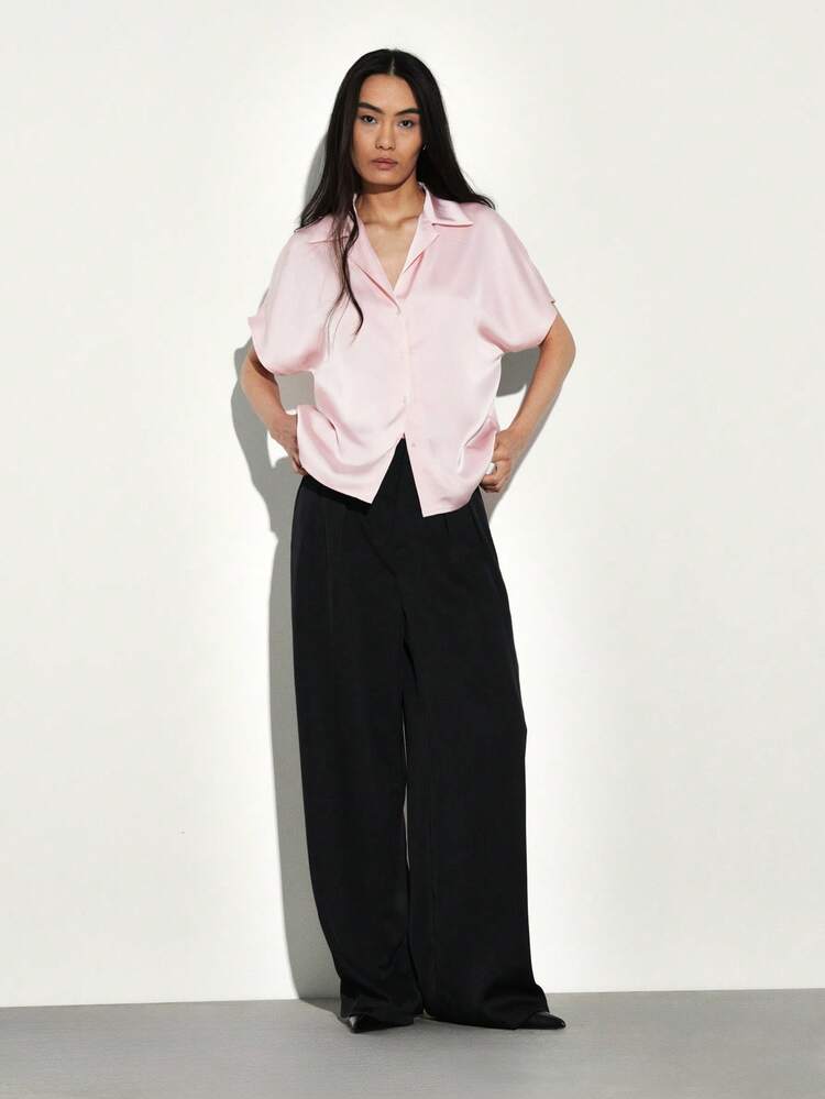 KSTM Women's Black Wide Leg Pleated Trousers High Waisted Palazzo Pants Office Business Casual Loose Fit Full Length Bottoms