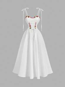 SHEIN MOD 女士彩色花卉装饰无袖中长连衣裙 - 白色 - 查看 9