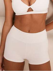 Aralina 高腰弹力短裤 - 白色 - 查看 1