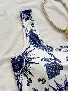 Soleia Vestido corto casual de tirantes finos con estampado para vacaciones - Azul y blanco - Ver 5