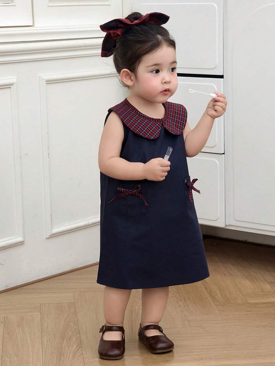 DAZY Vestido sin mangas con cuello de Peter Pan estilo coreano para bebés/niñas pequeñas - azul real - Ver 1