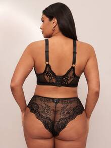 SHEIN BAE Plus Size Lace Patchwork Underwire Bra - Black - View 2