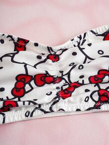 HELLO KITTY AND FRIENDS | SHEIN 女士时尚可爱猫咪印花前褶皱无肩带文胸 - 紅色 - 查看 11