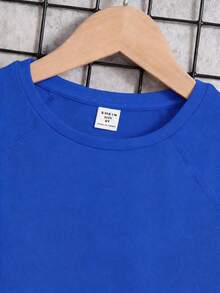 SHEIN Tween Boy Loose Minimalist Round Neck Solid Color Raglan Sleeve Short Sleeve T-Shirt,Kids - Royal Blue - View 6