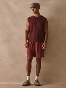 Musero Round Kneck Thick Rib Hem Sleevless Tank Top Knitted Vest Spring Summer Essentials - Coffee Brown - View 4