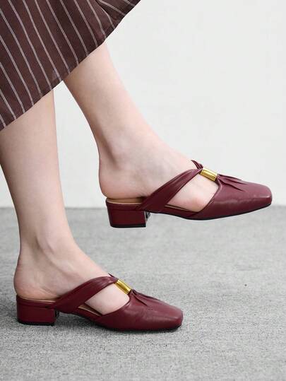 CUCCOO BIZCHIC Folded Closed Toe Half Slippers Outer Wear Spring And Summer New Fashionable And Elegant High-Heeled Sandals Hollow Thick Heel Slip-On Lazy Mule Shoes