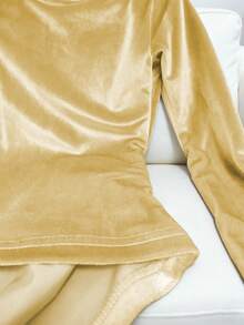 Franclia 优雅休闲丝绒V领长袖T恤，香槟色，秋冬款 - 黃色 - 查看 4