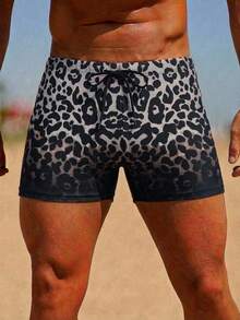 Manfinity Swimmode Men's Leopard Print Elastic Waist Casual Beach Party Swim Trunks Men Swim Trunks Board Shorts With Compression Liner Bathing Suit Quick Dry  ,Hawaiian Men Leopard Shorts Men Cheetah Shorts Men Leopard Swim Trunks Men Black Swim Trunk Men Cheetah Print Swim Trunks - Multicolor - View 1