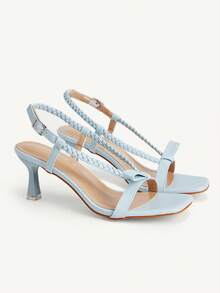 CUCCOO CHICEST Mint Blue Woven Strap High Heel Sandals Women's Head Strap Heel Open Toe Backstrap Sandals - Mint Blue - View 9