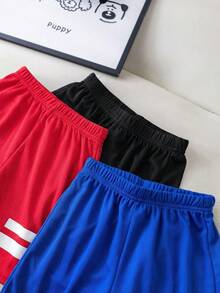 SHEIN 6件套儿童夏季休闲运动风几何图案圆领短袖上衣和短裤套装，适合户外运动和室内休闲。 - 紅色 - 查看 7