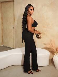 SHEIN BamGlam New Sexy And Fashionable Hollow Out Strap Jumpsuit - Black - View 3