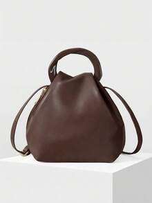 MOTF PREMIUM WOMEN'S SOLID COLOR PLEATED HANDBAG, EXQUISITE AND SIMPLE COMMUTING DAILY WEAR - Coffee - View 2