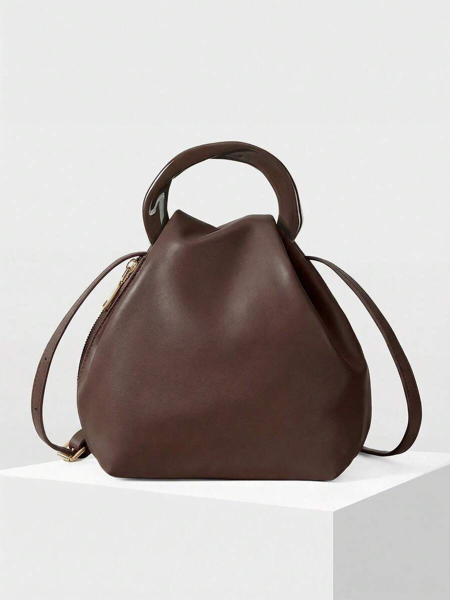 MOTF PREMIUM WOMEN'S SOLID COLOR PLEATED HANDBAG, EXQUISITE AND SIMPLE COMMUTING DAILY WEAR - Coffee - View 2