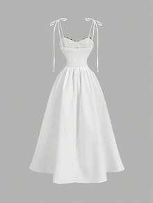 SHEIN MOD 女士彩色花卉装饰无袖中长连衣裙 - 白色 - 查看 6