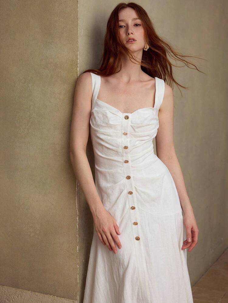 WOMEN'S 100% LINEN MIDI DRESS, CASUAL & DATE WEAR, SPRING/SUMMER