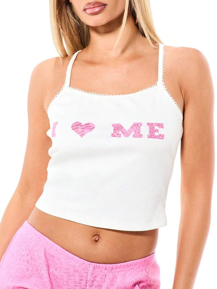 SUMWON WOMEN Womens Ribbed Cropped Tank Top And Boy Short Pajama Set With Scoop Neckline And I Love Me Print Pink Two Piece Sleepwear