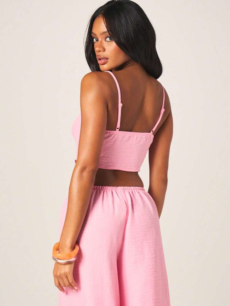 MISSGUIDED Linen Feel Pink Lace Up Front Corset Crop Tank Top With Adjustable Straps And Sweetheart Neckline Summer Festival Top