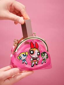 THE POWERPUFF GIRLS X SHEIN 1个透明PVC材质可爱卡通人物印花零钱包，圆球手柄装饰，迷你小包，可作挂件，可存放零钱、硬币、口红、卡片和其他小物件，适合青少年、女性、男性，花花、泡泡、毛毛等图案。 - 粉色 - 查看 7