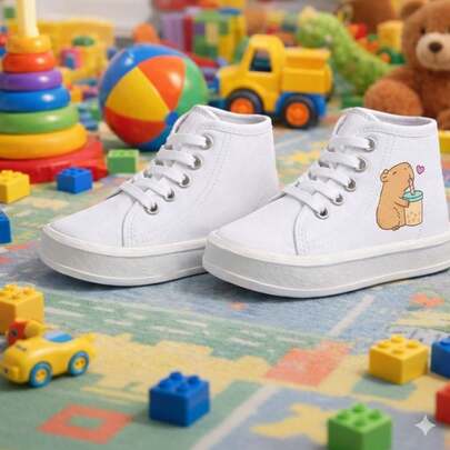 Tenis Infantiles Negros y Blancos con Diseño Cartoon – Zapatos para Niños Antideslizantes, Cómodos y Casual