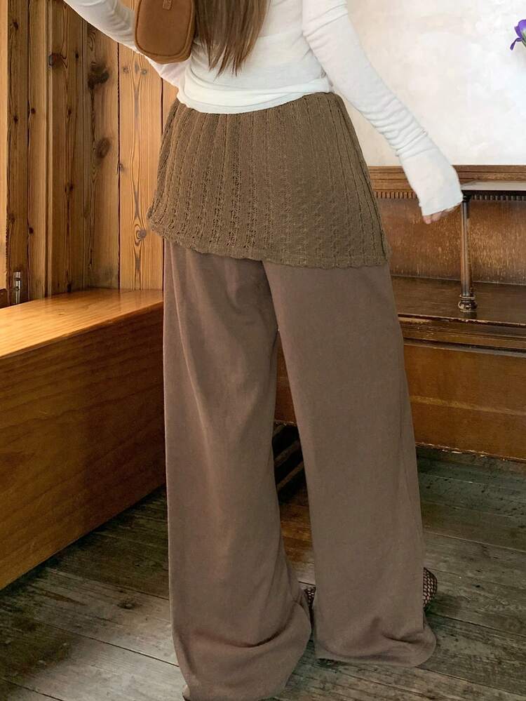 Women's Elegant 2 In 1 Straight Leg Pants, Patchwork Design, Suitable For Spring And Autumn