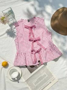 Comfortcana Áo sơ mi nữ dệt kẻ caro màu hồng củ sen - Bụi hồng - Xem 3