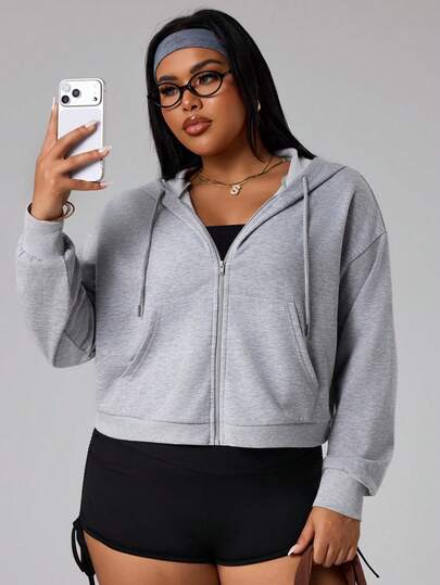 Rhythm Era Women's Short Hooded Zipper Pocket Sweatshirt, Casual Sports Everyday Wear, Plus Size Womens Plus Athleisure Jackets Workout Zip Up Hoodies Plus Size Women Workout Jacket Plus Size Plus Size Sportswear Plus Size Zip Up Hoodie Plus Size Athleisure Plus Size Workout Jacket