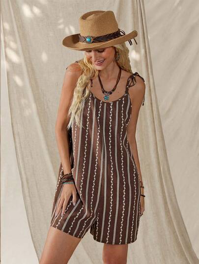 Wildy Casual Amerikaanse westernstijl, retroprint, basic outfit voor dames voor de lente/zomer: mouwloze jumpsuit met zakken, ideaal voor dagelijks gebruik, woon-werkverkeer en uitstapjes.