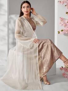 Veilorie New Arrival Glossy Fabric High-End Luxurious Elegant Comfortable Versatile 2 Pieces Set - Apricot - View 4
