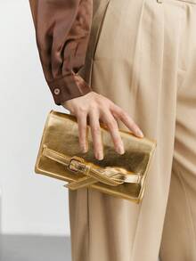 SHECARRY 女士时尚百搭手拿包，适合日常通勤、旅行、购物和散步 - 金色 - 查看 8