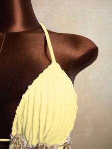 Zestiva Ensemble de bikini 2 pièces pour femmes avec Top à rayures ondulées et liens au cou, pour l'été - Jaune citron - Voir 4
