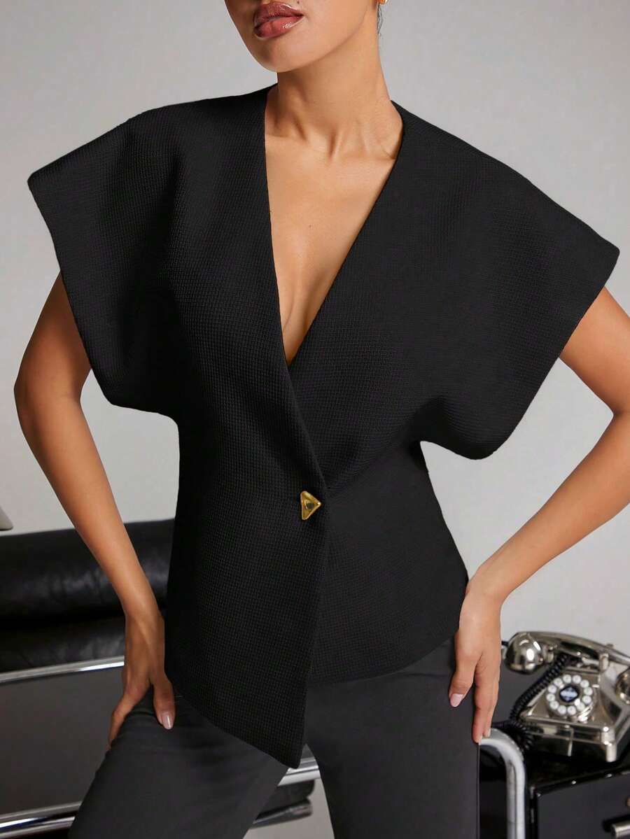 Hauture Elegant White Blouse With Butterfly Brooch - Black - View 1