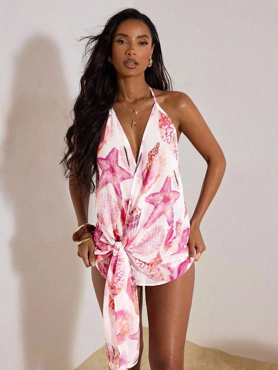 Opulessa 女士性感露背吊带海星印花迷你连衣裙 - 彩色 - 查看 1