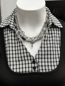 StreetHx Women's Street Style 2 In 1 Plaid Short Sleeve Shirt - Black - View 4