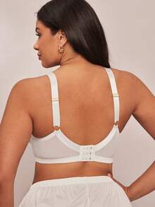 SHEIN BAE 1pc Plus Size Lace Patchwork Underwire Lingerie Bra - White - View 2