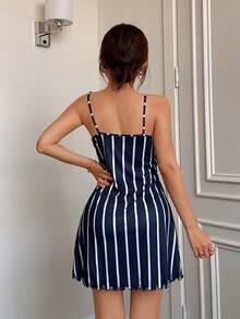 SHEIN American Casual Striped Print Knit Camisole Nightgown For Women - Multicolor - View 2