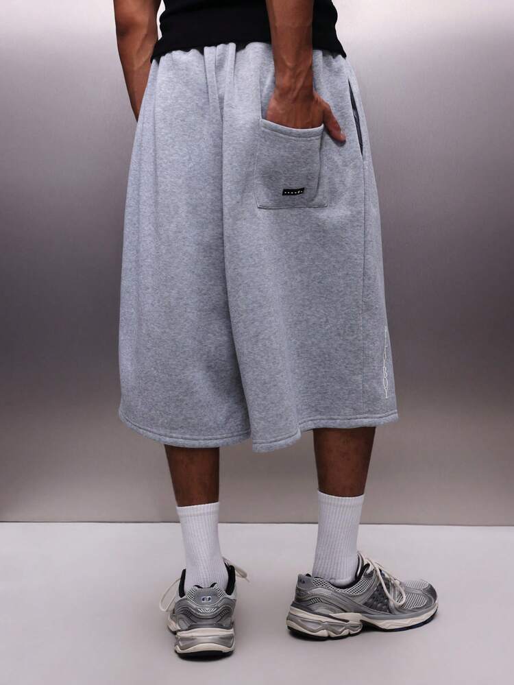 PLAYBOY X SUMWON Jorts (shorts en jean) à jambes larges avec taille à cordon et détail de logo lapin, en jersey gris pour hommes