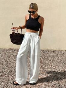 DAZY Spring & Summer Fashion Music Festival Valentine's Day Casual Vacation Beach White Women Pants - White - View 3