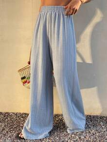 DAZY 女士弹性腰带休闲宽松裤，适合度假穿着 - 藍色 - 查看 4