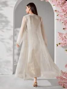Veilorie New Arrival Glossy Fabric High-End Luxurious Elegant Comfortable Versatile 2 Pieces Set - Apricot - View 8