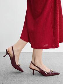CUCCOO BIZCHIC Elegant Burgundy Pointed Toe High Heel Pumps For Commuting - Burgundy - View 1